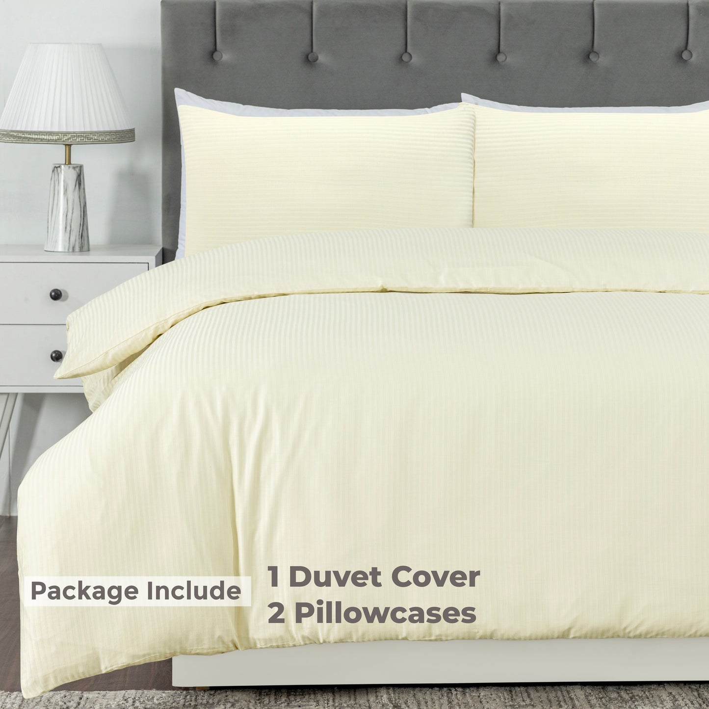 Elegant Dobby Stripe Duvet Cover Set – Soft Polycotton Blend with Button Closure – Luxury Bedding in Different Colors