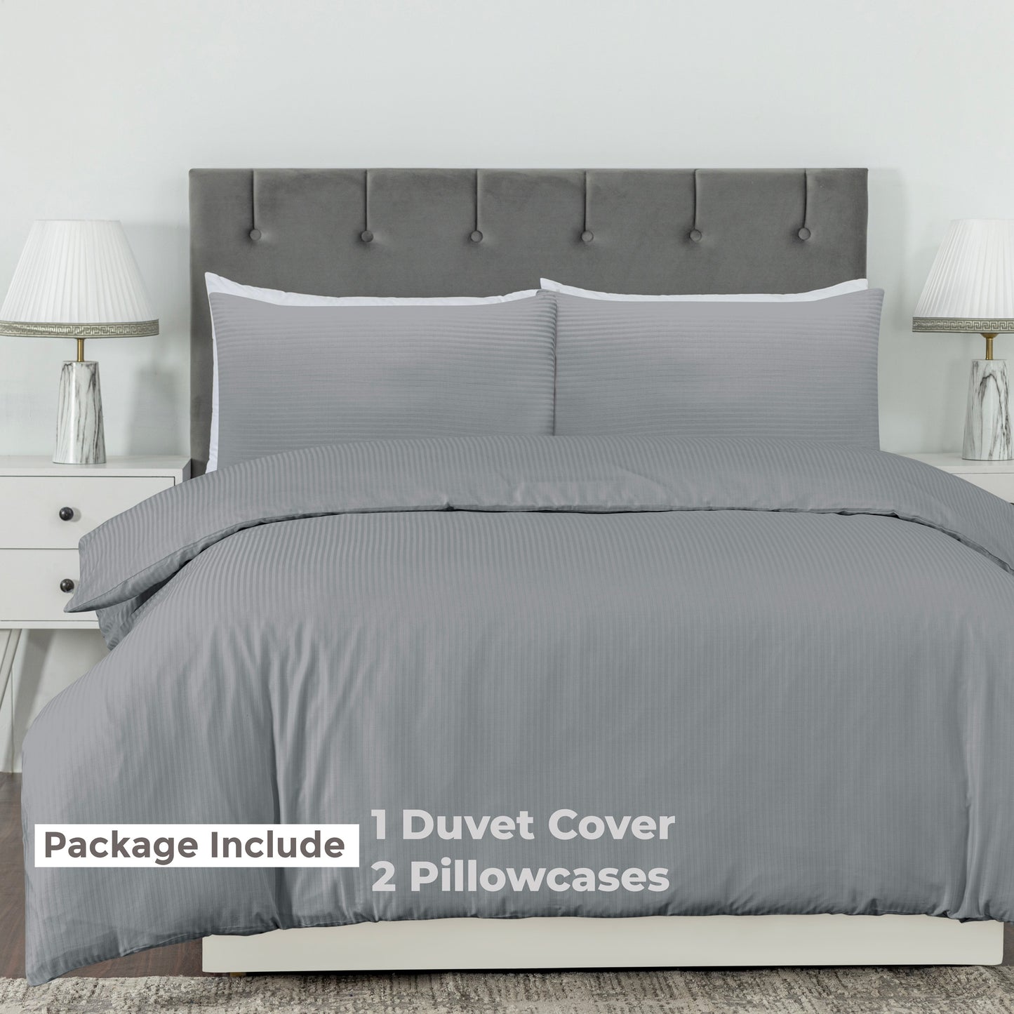 Elegant Dobby Stripe Duvet Cover Set – Soft Polycotton Blend with Button Closure – Luxury Bedding in Different Colors