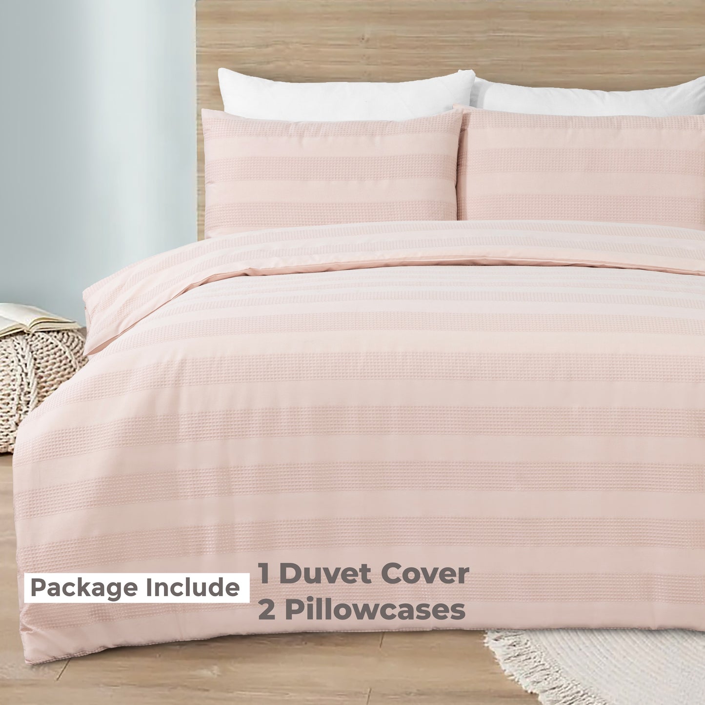 Luxury Waffle Stripe Duvet Cover Set – Soft Polycotton Blend with Button Closure – Stylish & Breathable Bedding in Trendy Colours