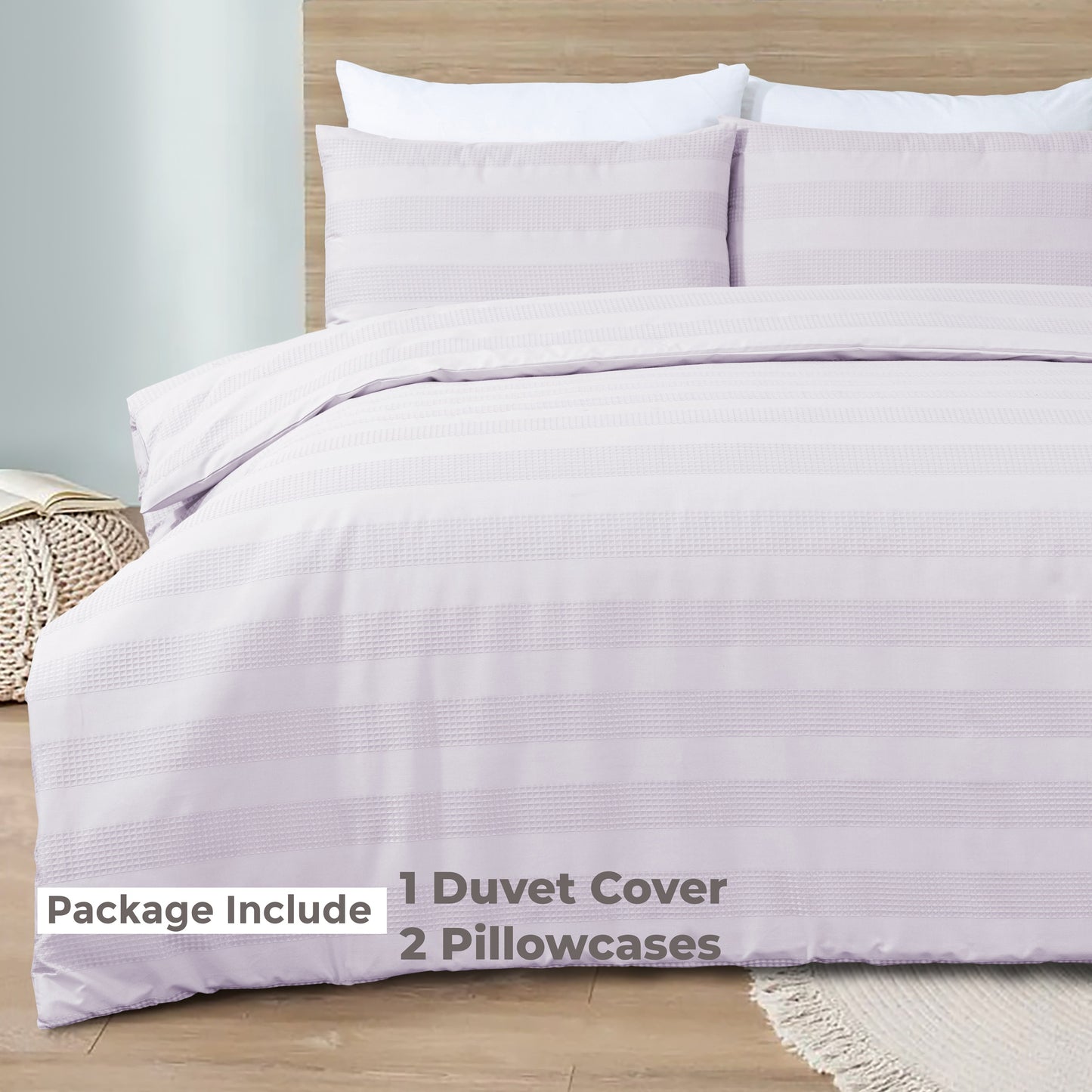 Luxury Waffle Stripe Duvet Cover Set – Soft Polycotton Blend with Button Closure – Stylish & Breathable Bedding in Trendy Colours