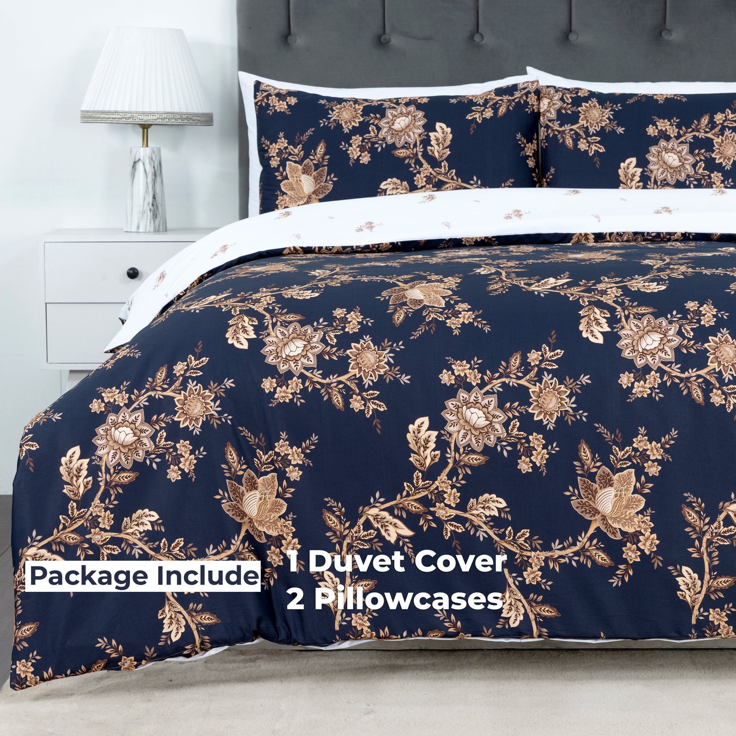 100% Cotton Sateen Printed Duvet Cover Set – 300 Thread Count Luxury Bedding – Ultra Soft & Breathable - MM81