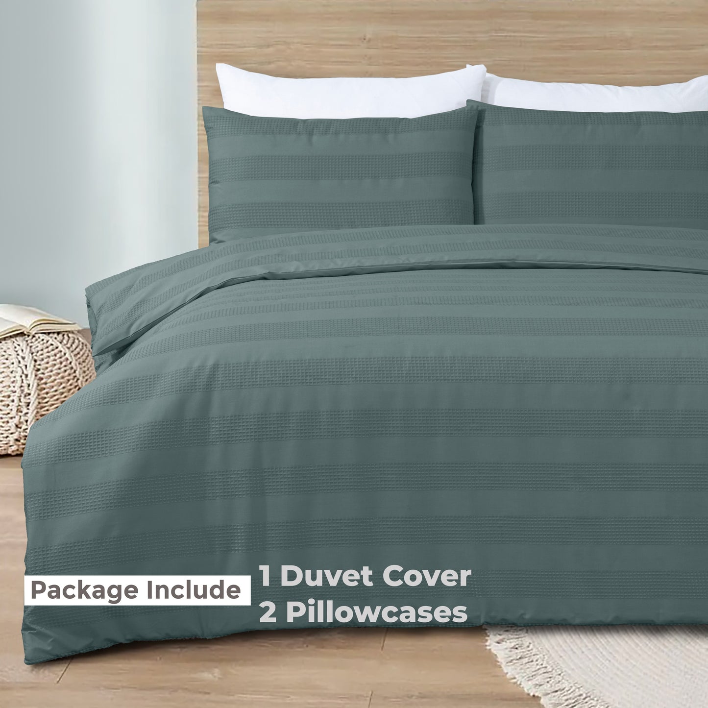Luxury Waffle Stripe Duvet Cover Set – Soft Polycotton Blend with Button Closure – Stylish & Breathable Bedding in Trendy Colours