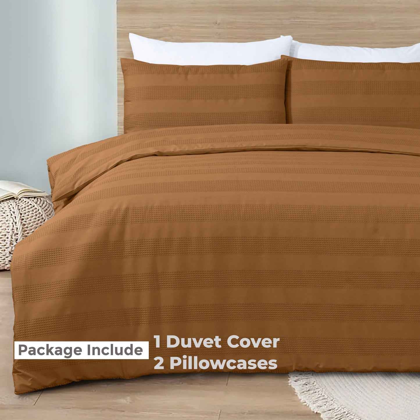 Luxury Waffle Stripe Duvet Cover Set – Soft Polycotton Blend with Button Closure – Stylish & Breathable Bedding in Trendy Colours