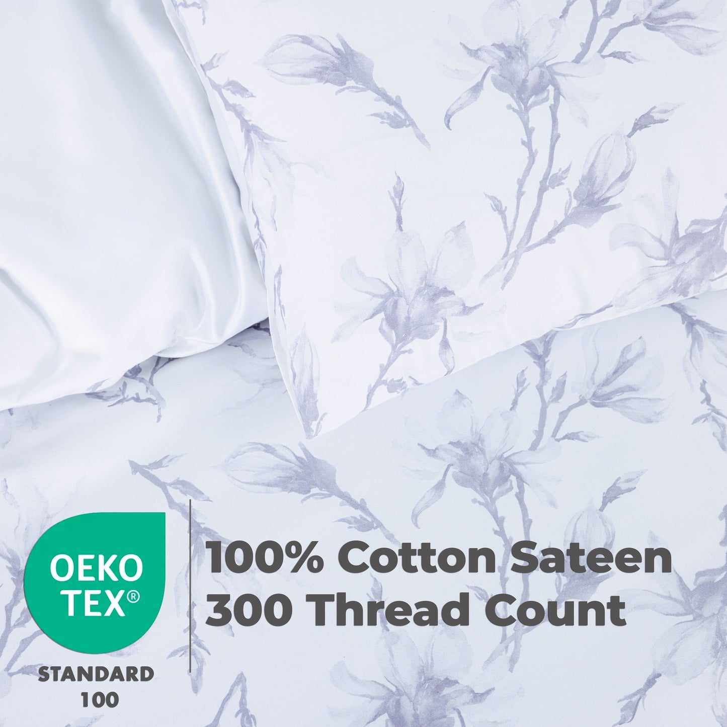 100% Cotton Sateen Printed Duvet Cover Set – 300 Thread Count Luxury Bedding – Ultra Soft & Breathable - 18528