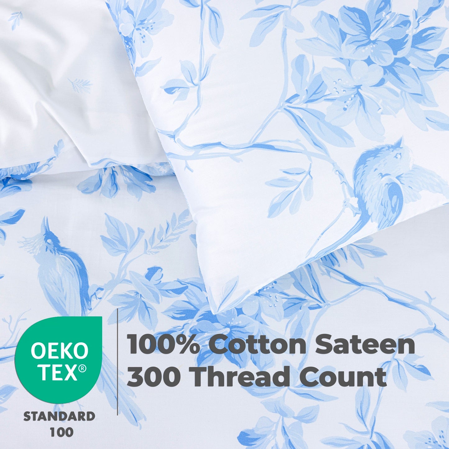 100% Cotton Sateen Printed Duvet Cover Set – 300 Thread Count Luxury Bedding – Ultra Soft & Breathable - 18497