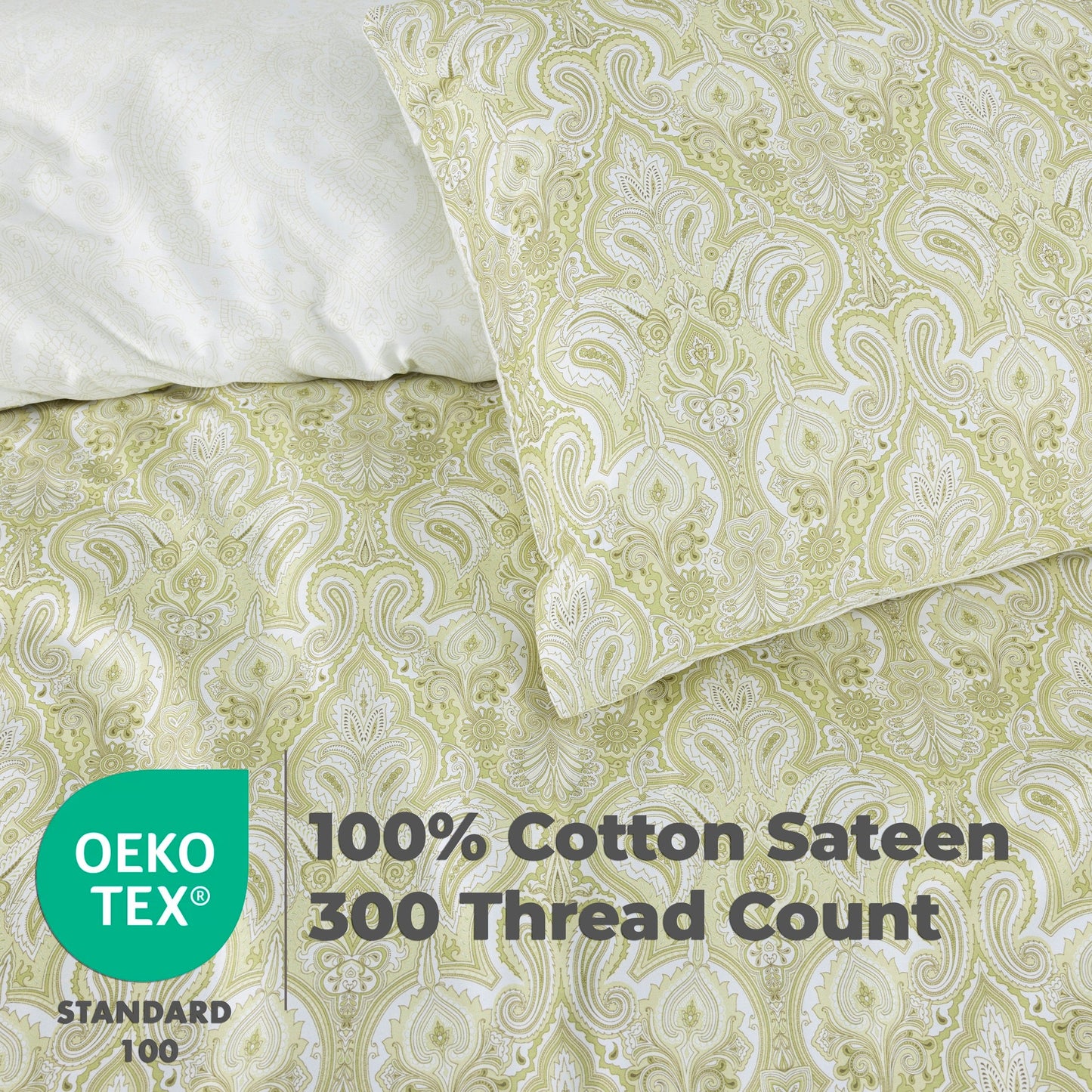 100% Cotton Sateen Printed Duvet Cover Set – 300 Thread Count Luxury Bedding – Ultra Soft & Breathable - 16830