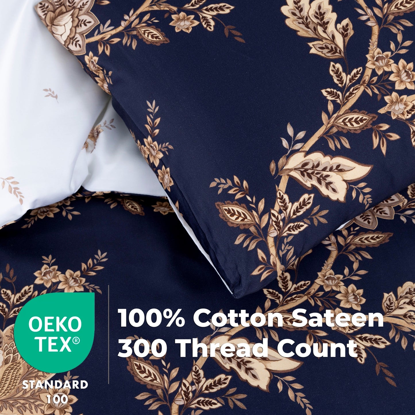 100% Cotton Sateen Printed Duvet Cover Set – 300 Thread Count Luxury Bedding – Ultra Soft & Breathable - MM81