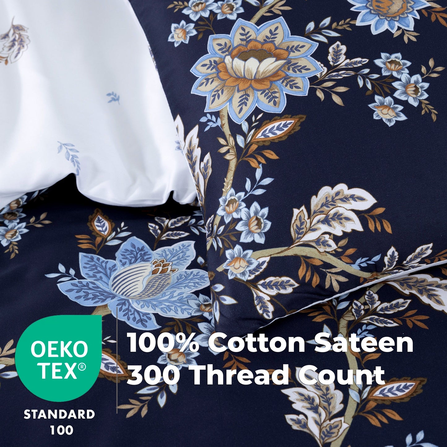 100% Cotton Sateen Printed Duvet Cover Set – 300 Thread Count Luxury Bedding – Ultra Soft & Breathable - 16856