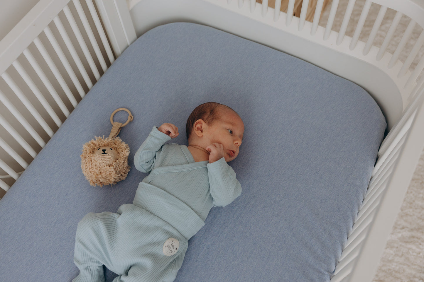 100% Cotton Jersey Fitted Cot Sheet Pack of 2 – Denim Blue & Sky Blue – Soft & Breathable Baby Bedding – Fits 140x70cm & 120x60cm Cots