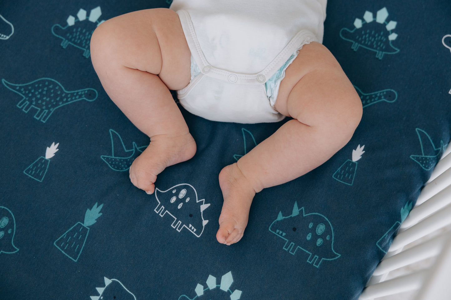 100% Cotton Jersey Fitted Cot Sheet Pack of 2 – Denim Blue & Dino – Soft & Breathable Baby Bedding – Fits 140x70cm & 120x60cm Cots