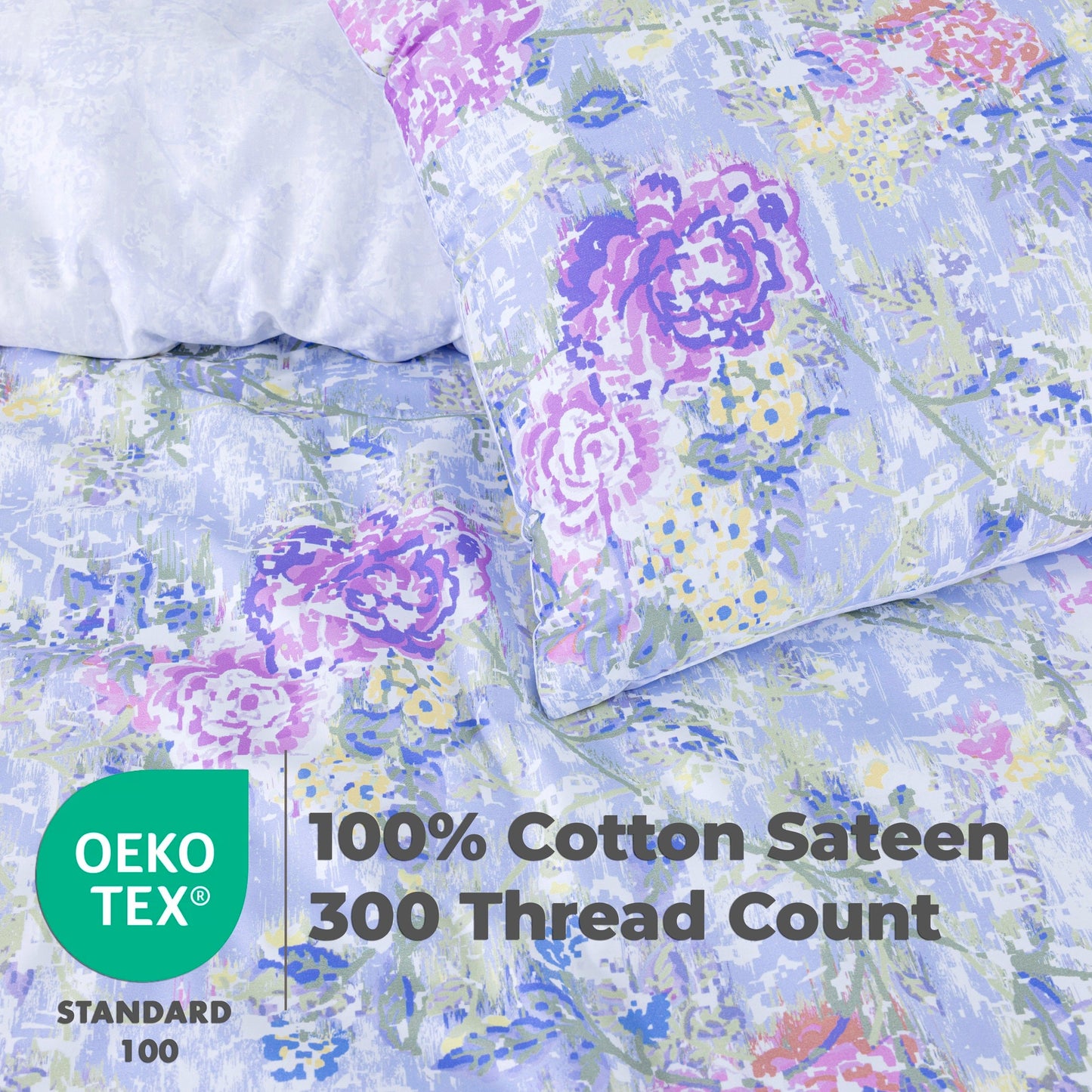 100% Cotton Sateen Printed Duvet Cover Set – 300 Thread Count Luxury Bedding – Ultra Soft & Breathable - 18518