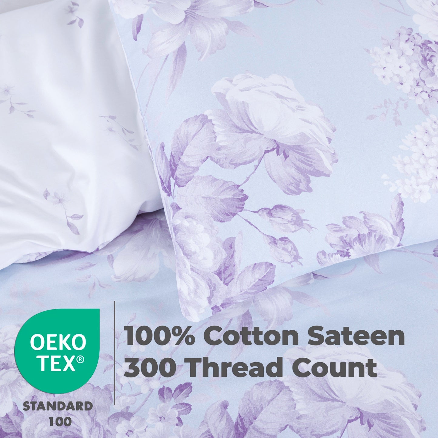 100% Cotton Sateen Printed Duvet Cover Set – 300 Thread Count Luxury Bedding – Ultra Soft & Breathable - Bella Floral