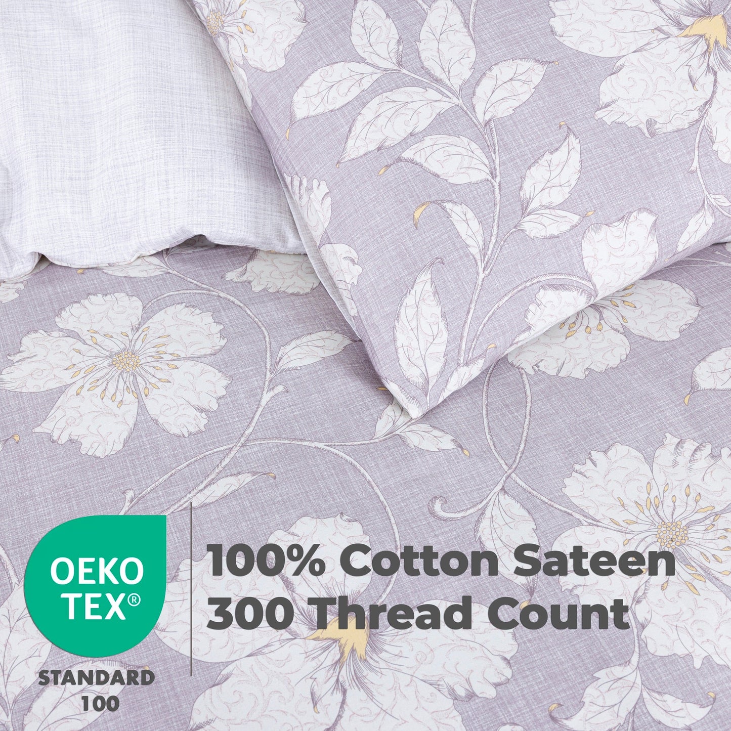 100% Cotton Sateen Printed Duvet Cover Set – 300 Thread Count Luxury Bedding – Ultra Soft & Breathable - Tulip Flower
