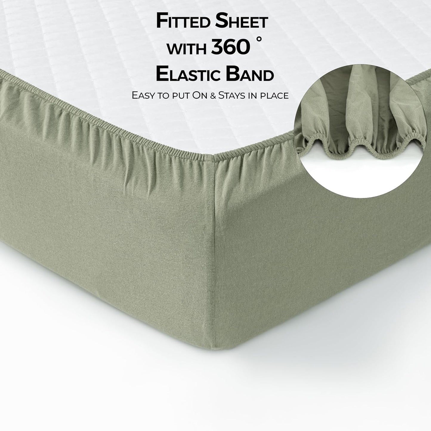 100% Cotton Jersey Fitted Cot Sheet Pack of 2 – Green & Mustard – Soft & Breathable Baby Bedding – Fits 140x70cm & 120x60cm Cots