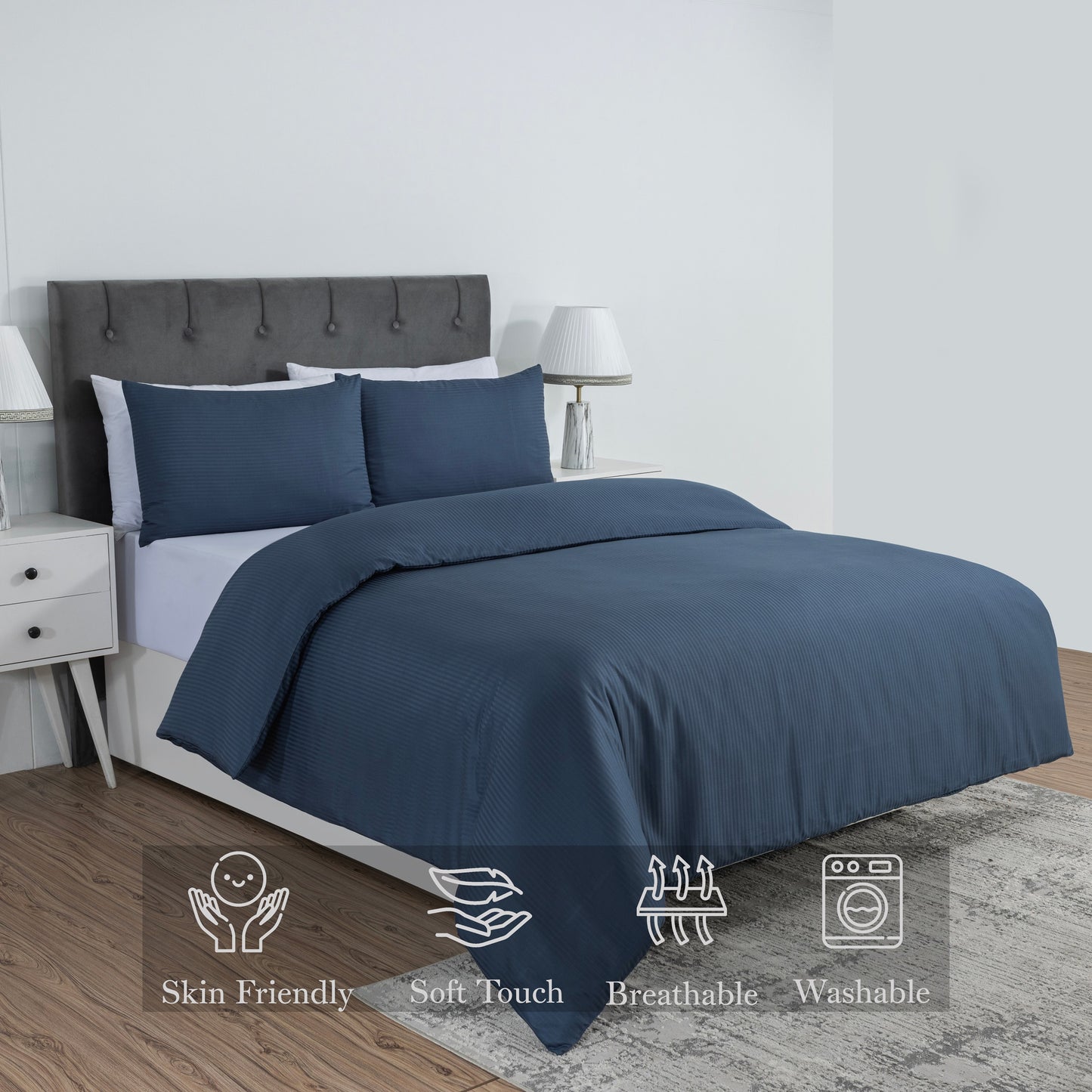 Elegant Dobby Stripe Duvet Cover Set – Soft Polycotton Blend with Button Closure – Luxury Bedding in Different Colors