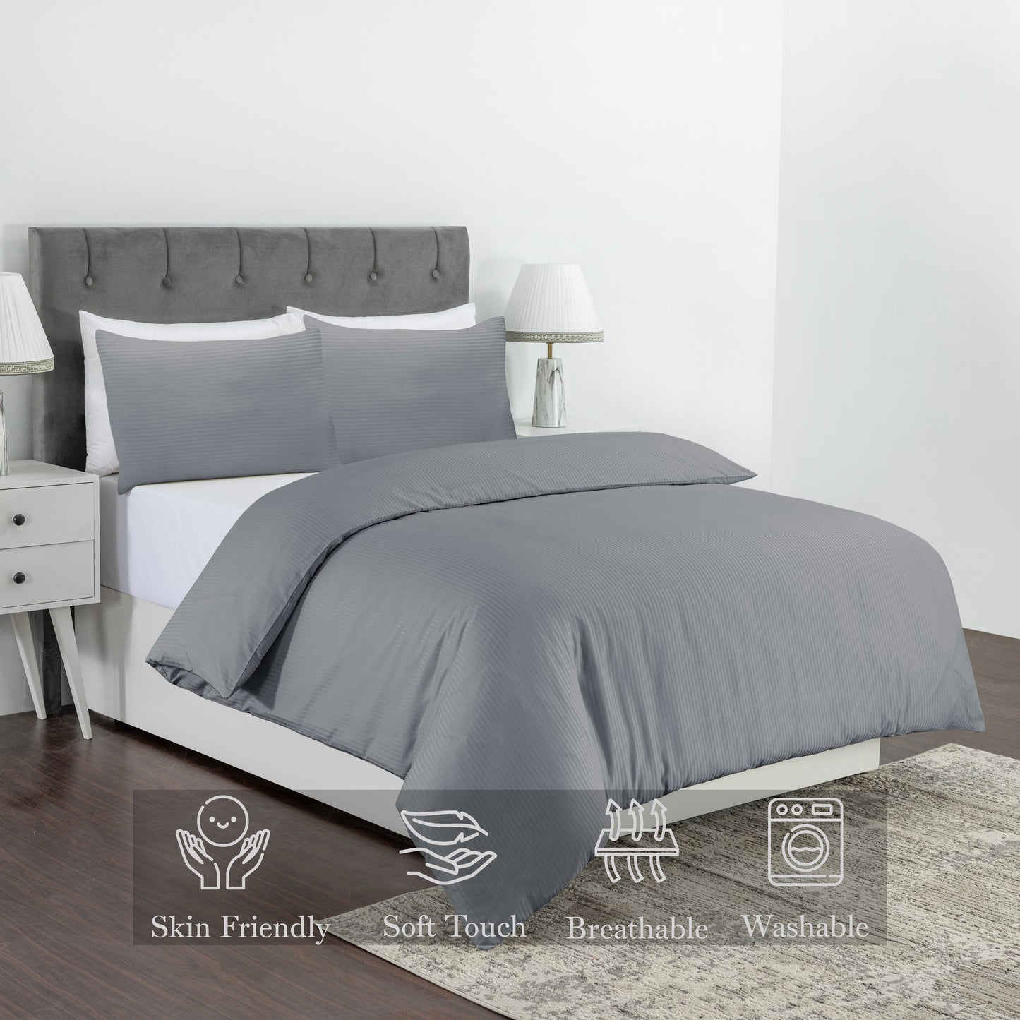 Elegant Dobby Stripe Duvet Cover Set – Soft Polycotton Blend with Button Closure – Luxury Bedding in Different Colors