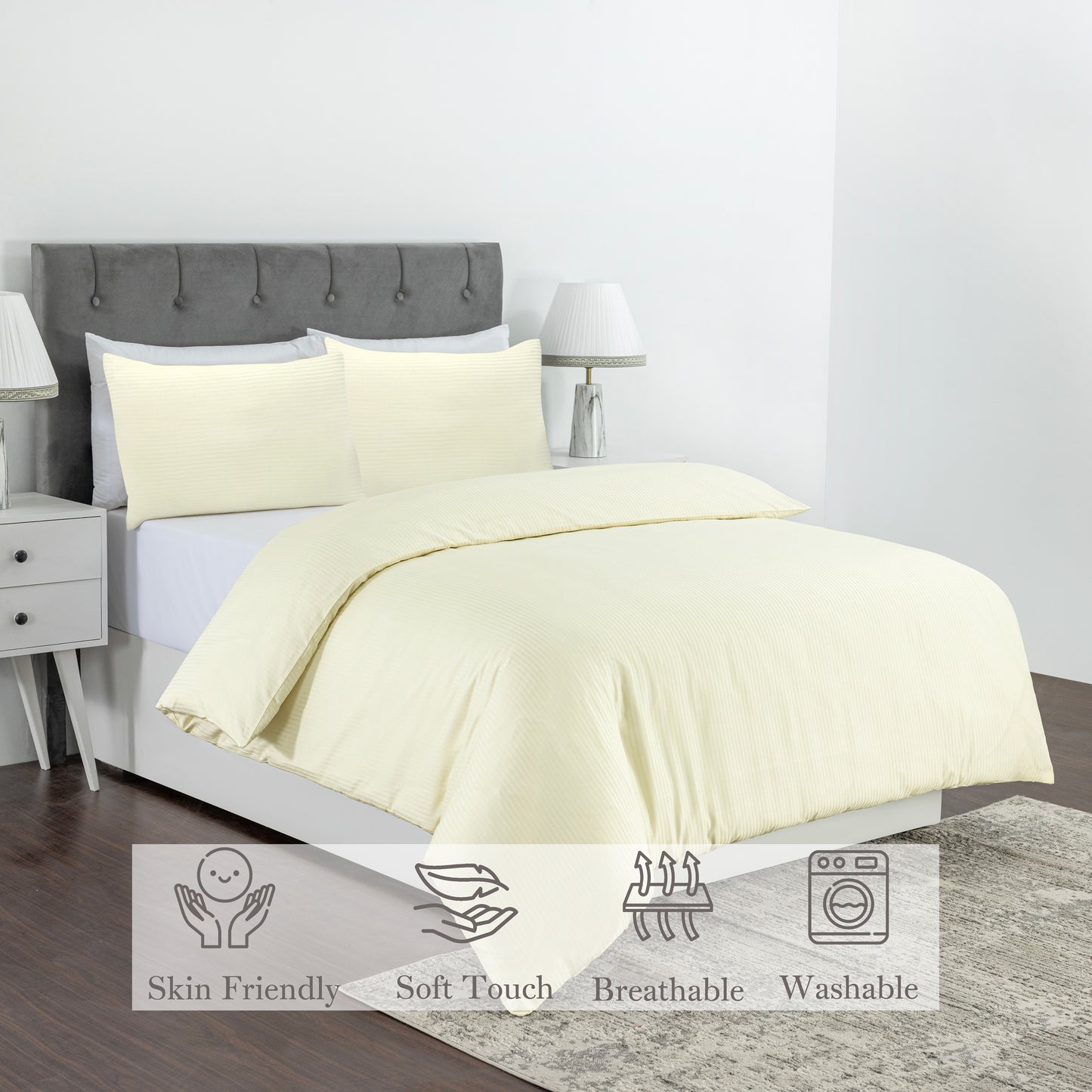 Elegant Dobby Stripe Duvet Cover Set – Soft Polycotton Blend with Button Closure – Luxury Bedding in Different Colors