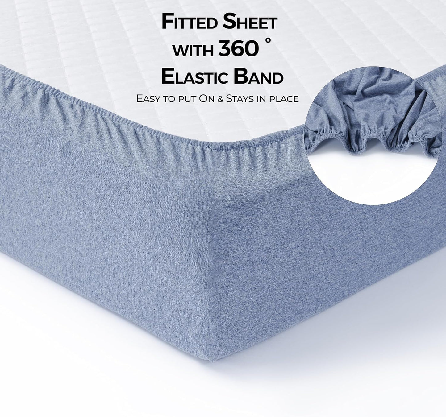 100% Cotton Jersey Fitted Cot Sheet Pack of 2 – Denim Blue & Sky Blue – Soft & Breathable Baby Bedding – Fits 140x70cm & 120x60cm Cots