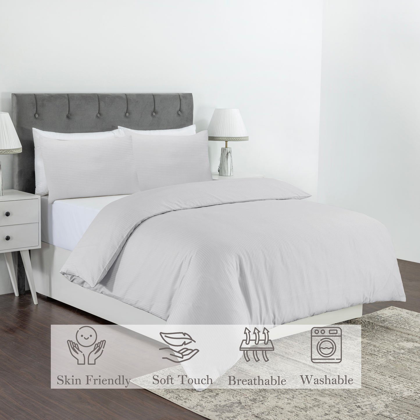 Elegant Dobby Stripe Duvet Cover Set – Soft Polycotton Blend with Button Closure – Luxury Bedding in Different Colors