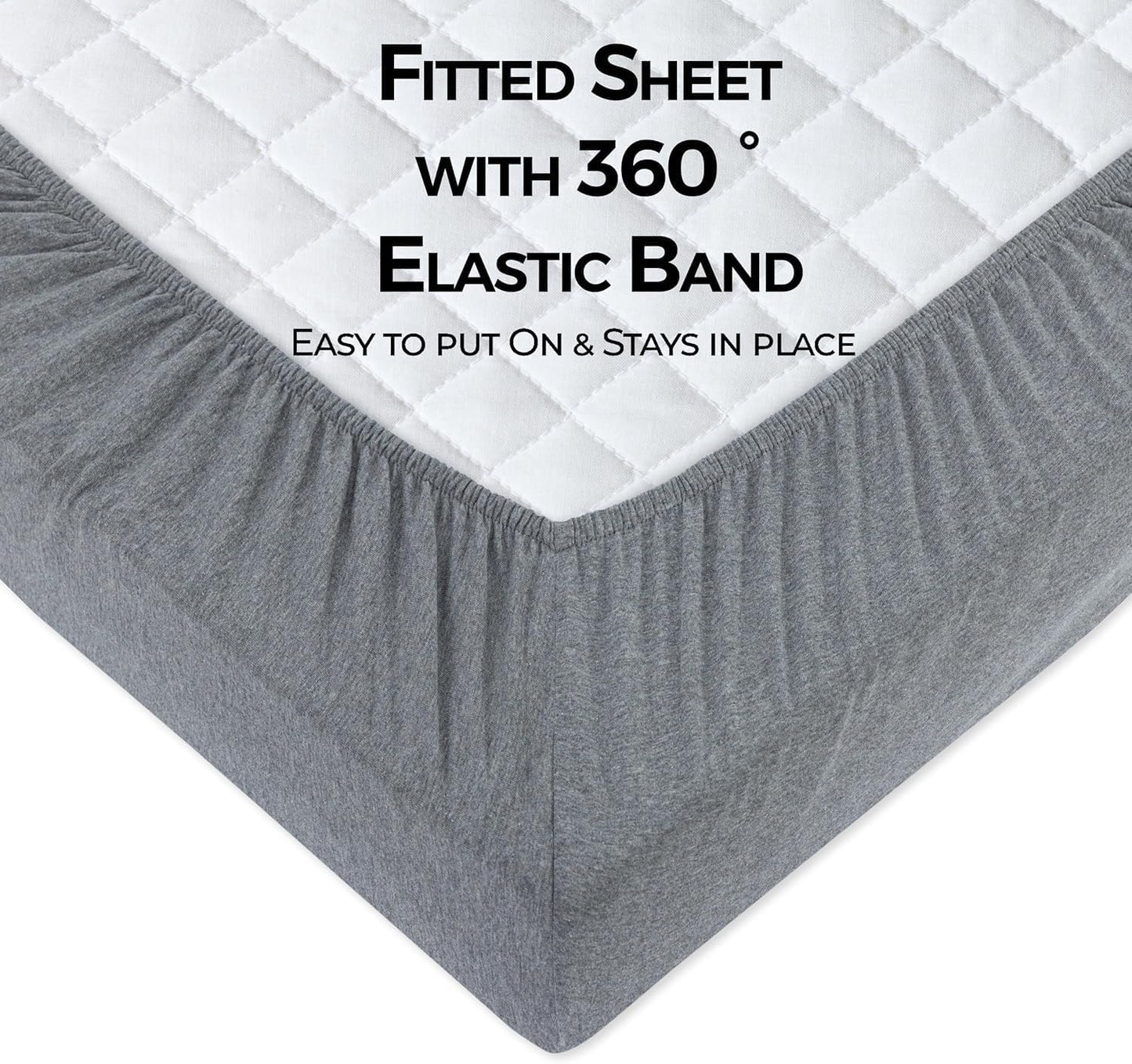 100% Cotton Jersey Fitted Cot Sheet Pack of 2 – Grey & Silver Grey – Soft & Breathable Baby Bedding – Fits 140x70cm & 120x60cm Cots