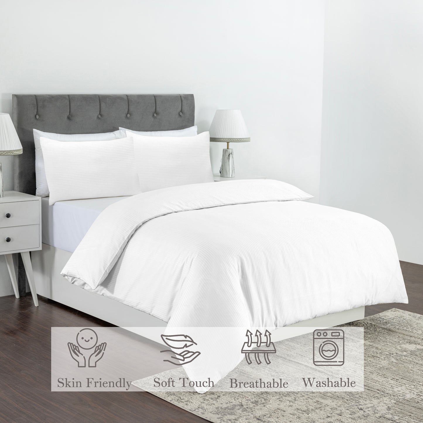 Elegant Dobby Stripe Duvet Cover Set – Soft Polycotton Blend with Button Closure – Luxury Bedding in Different Colors