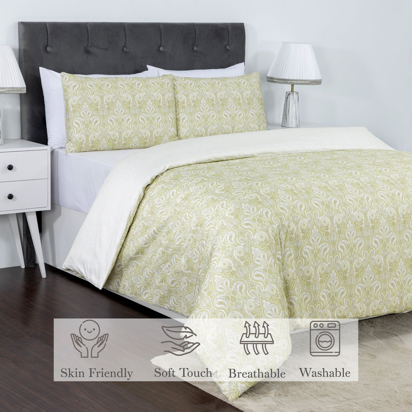 100% Cotton Sateen Printed Duvet Cover Set – 300 Thread Count Luxury Bedding – Ultra Soft & Breathable - 16830