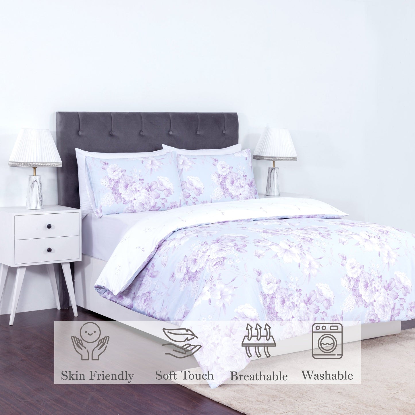 100% Cotton Sateen Printed Duvet Cover Set – 300 Thread Count Luxury Bedding – Ultra Soft & Breathable - Bella Floral