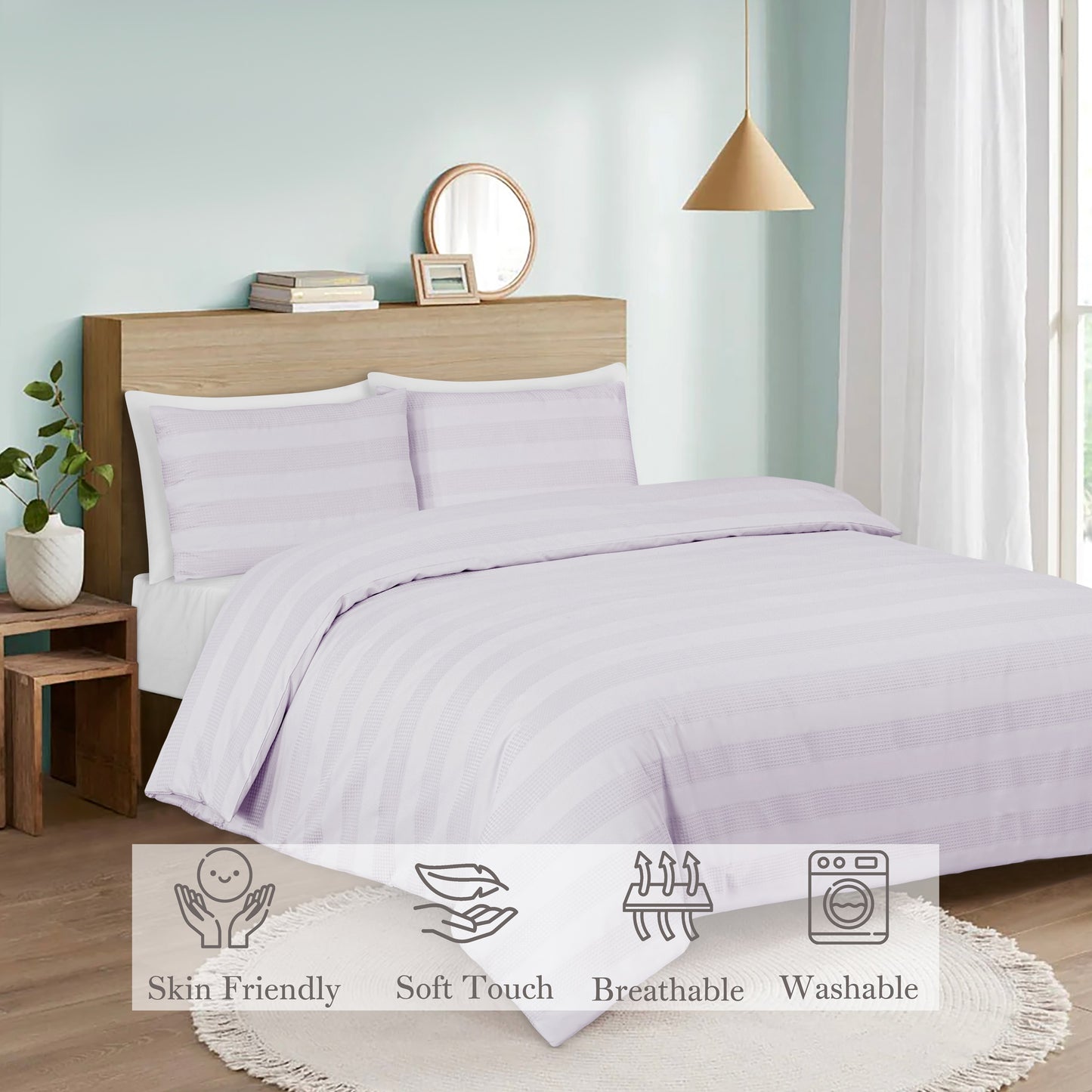 Luxury Waffle Stripe Duvet Cover Set – Soft Polycotton Blend with Button Closure – Stylish & Breathable Bedding in Trendy Colours