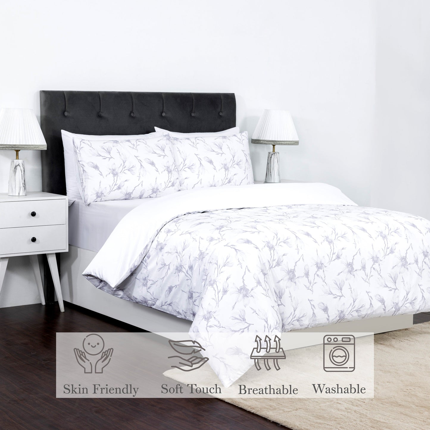 100% Cotton Sateen Printed Duvet Cover Set – 300 Thread Count Luxury Bedding – Ultra Soft & Breathable - 18528