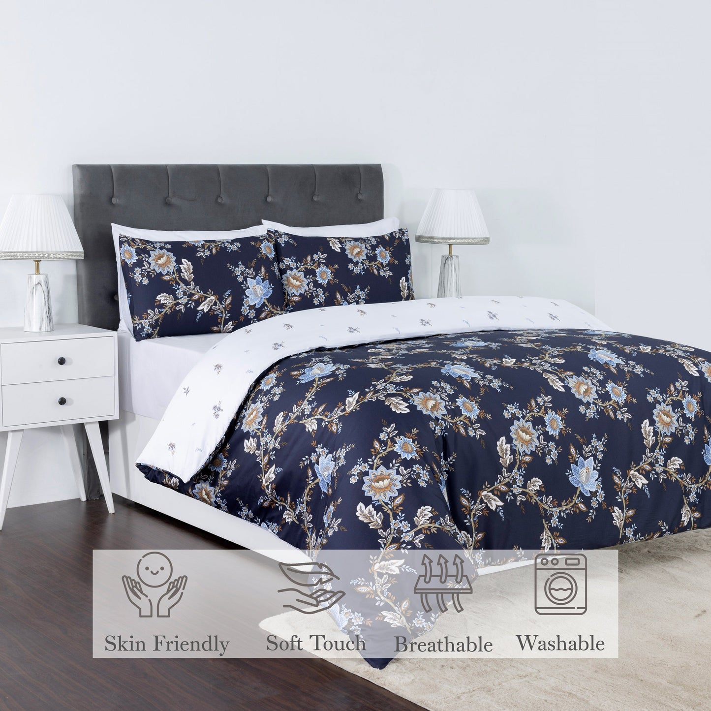 100% Cotton Sateen Printed Duvet Cover Set – 300 Thread Count Luxury Bedding – Ultra Soft & Breathable - 16856
