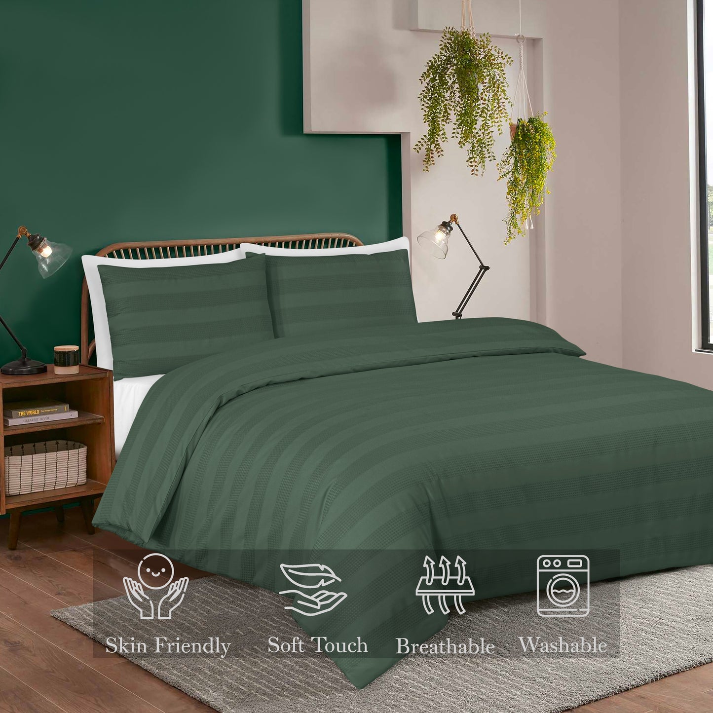 Luxury Waffle Stripe Duvet Cover Set – Soft Polycotton Blend with Button Closure – Stylish & Breathable Bedding in Trendy Colours