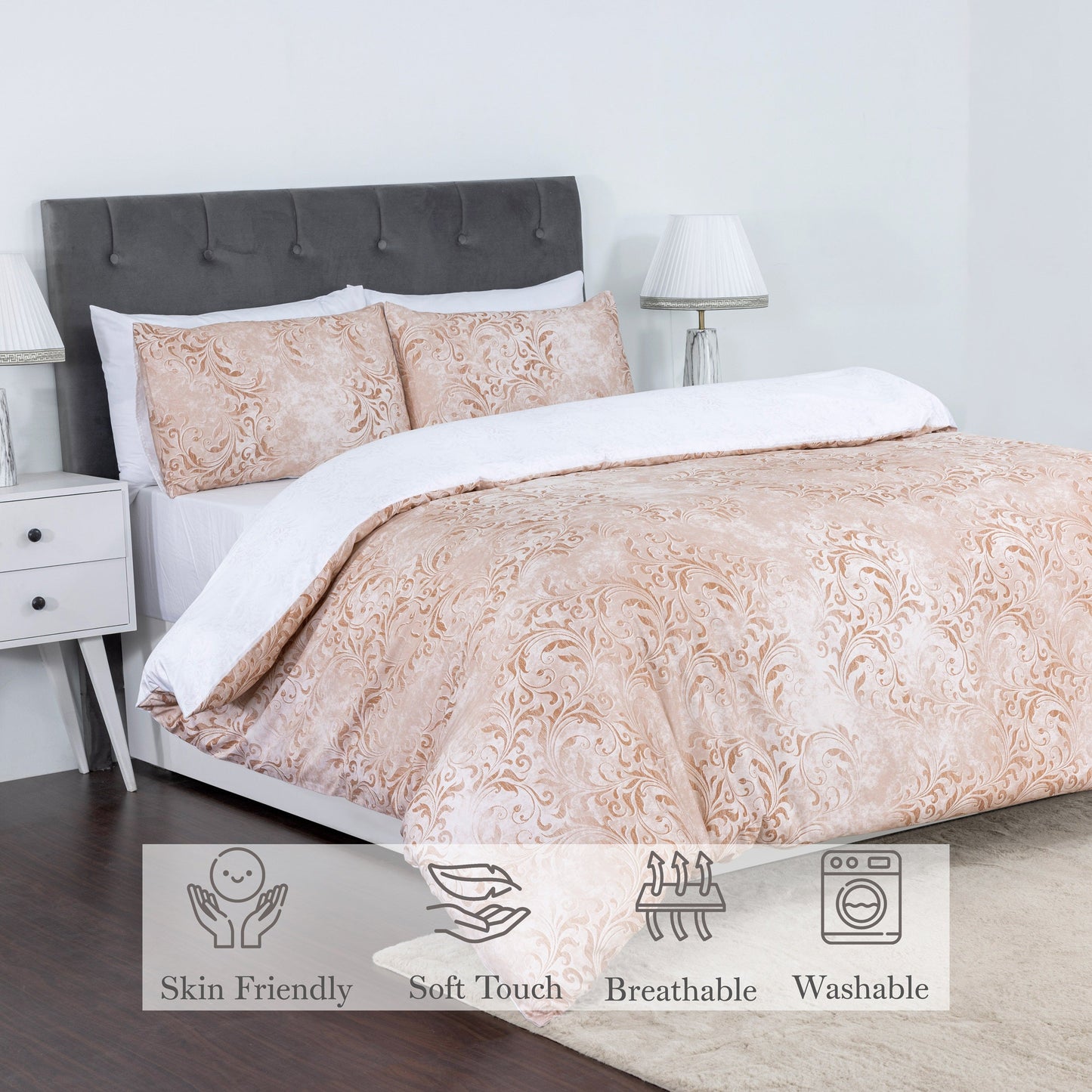 100% Cotton Sateen Printed Duvet Cover Set – 300 Thread Count Luxury Bedding – Ultra Soft & Breathable - 18505