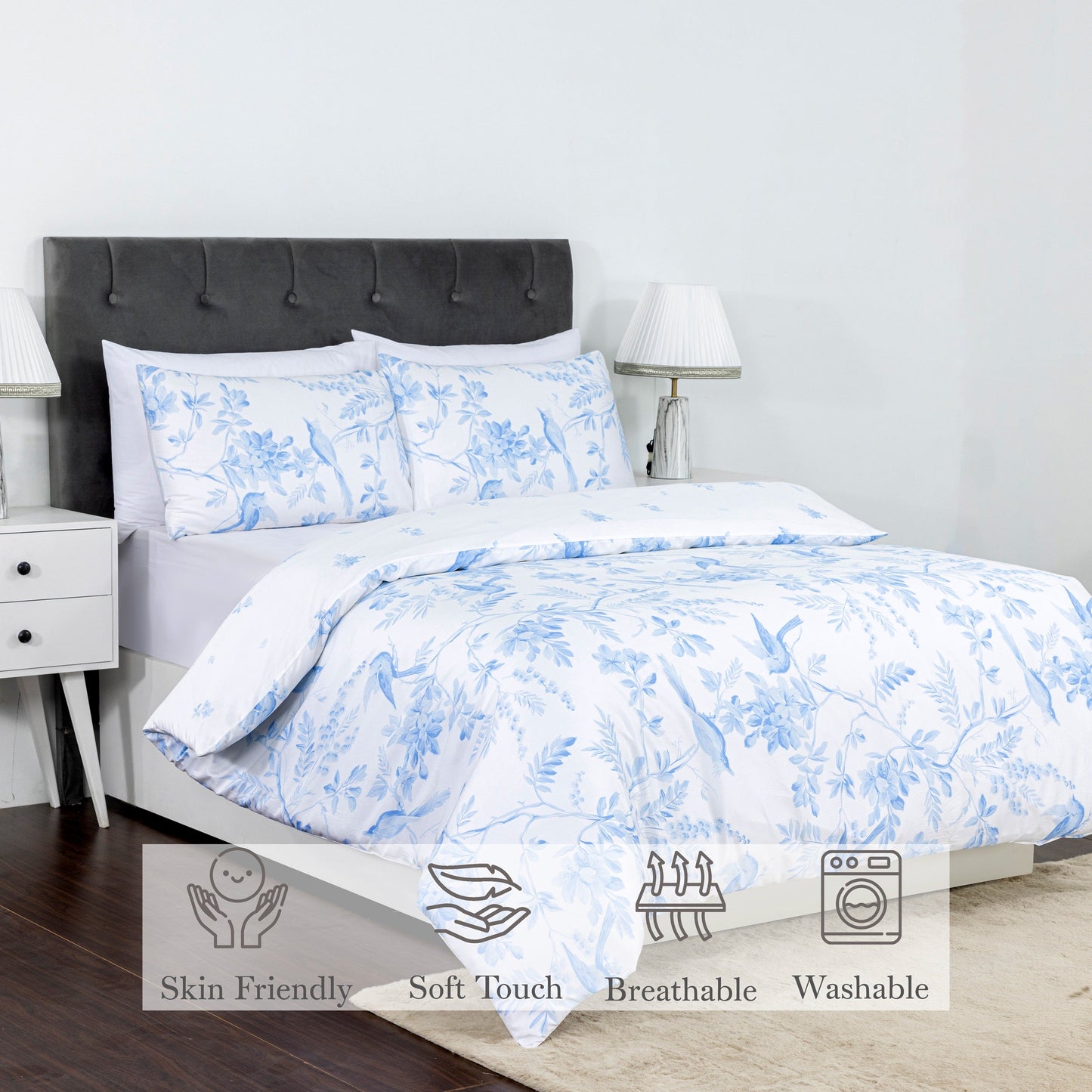 100% Cotton Sateen Printed Duvet Cover Set – 300 Thread Count Luxury Bedding – Ultra Soft & Breathable - 18497