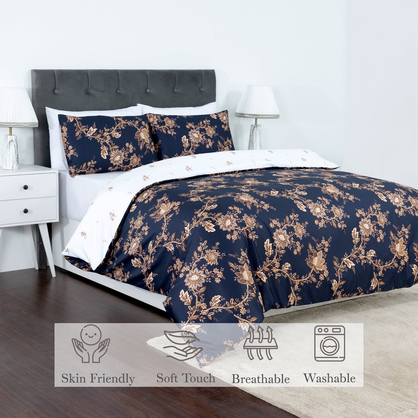 100% Cotton Sateen Printed Duvet Cover Set – 300 Thread Count Luxury Bedding – Ultra Soft & Breathable - MM81