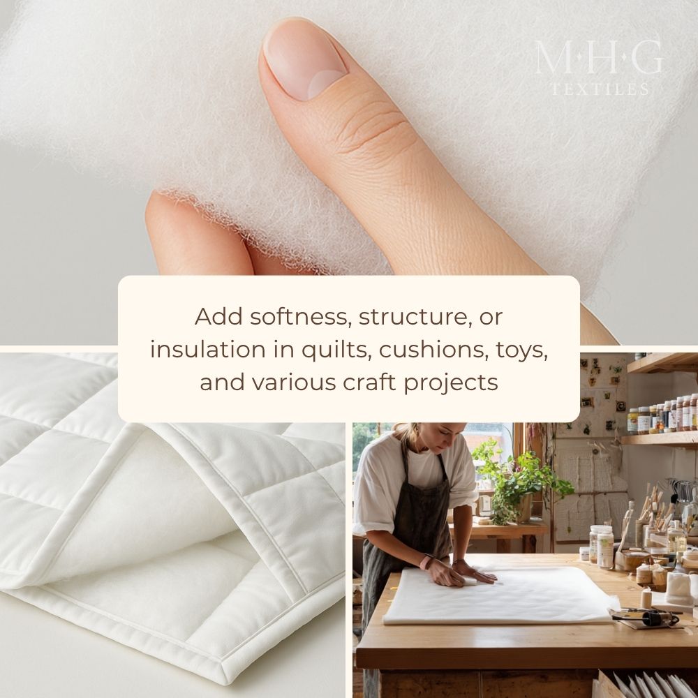 Recycled Polyester Wadding – Hypoallergenic, Soft & Washable Padding for Quilting, Crafts, Sewing & Upholstery – Multi-Purpose Use