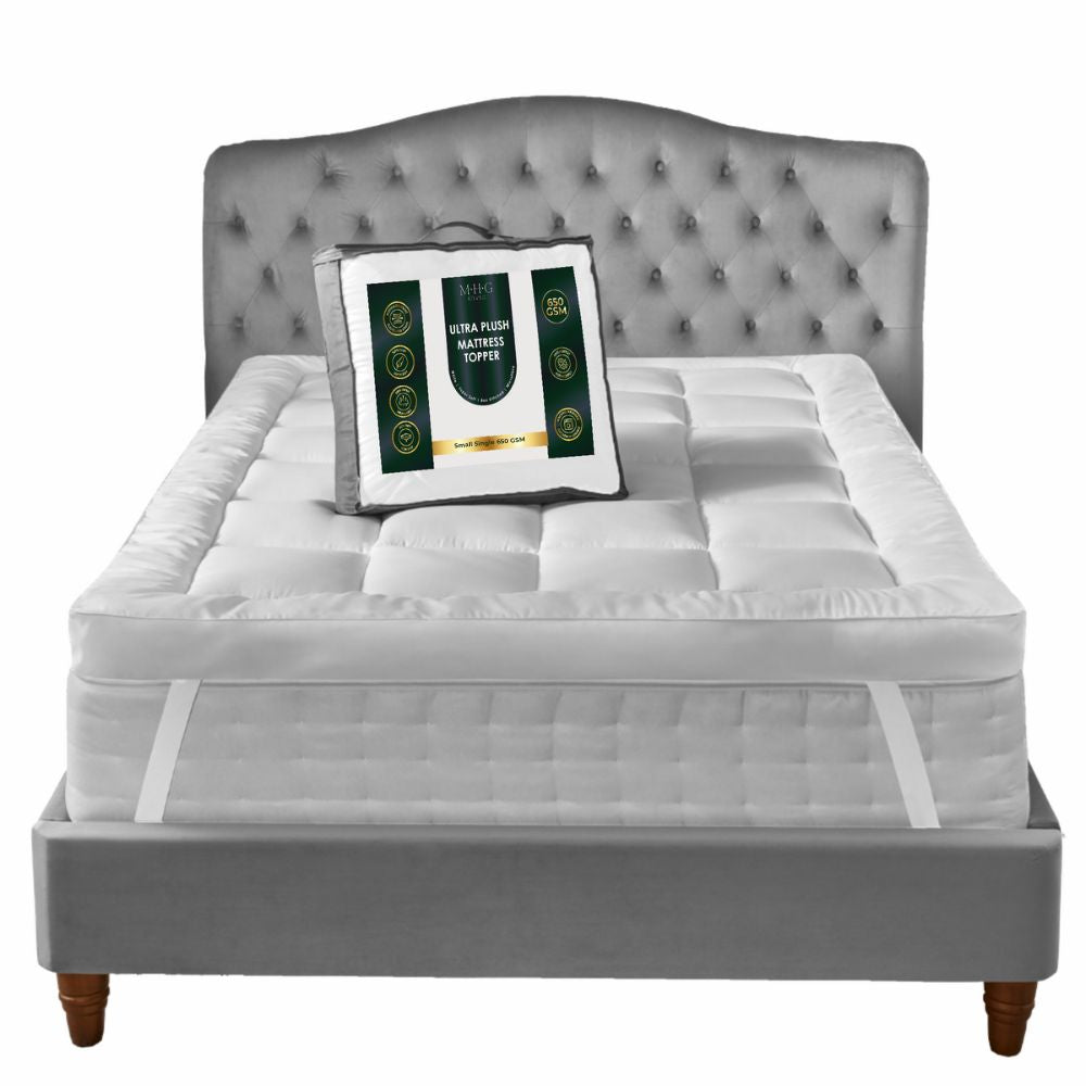 Hotel Quality 5cm Thick Microfibre Mattress Topper - 650GSM Hollowfibre Fill, Anti-Allergenic, Box-Stitched Design, Elasticated Straps for Secure Fit