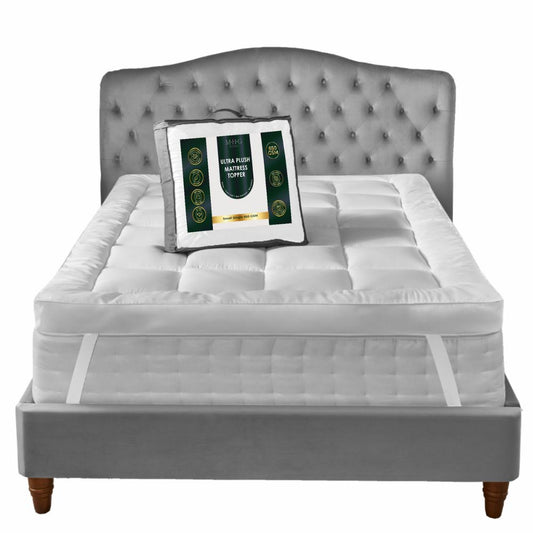 Hotel Quality 5cm Thick Microfibre Mattress Topper - 650GSM Hollowfibre Fill, Anti-Allergenic, Box-Stitched Design, Elasticated Straps for Secure Fit