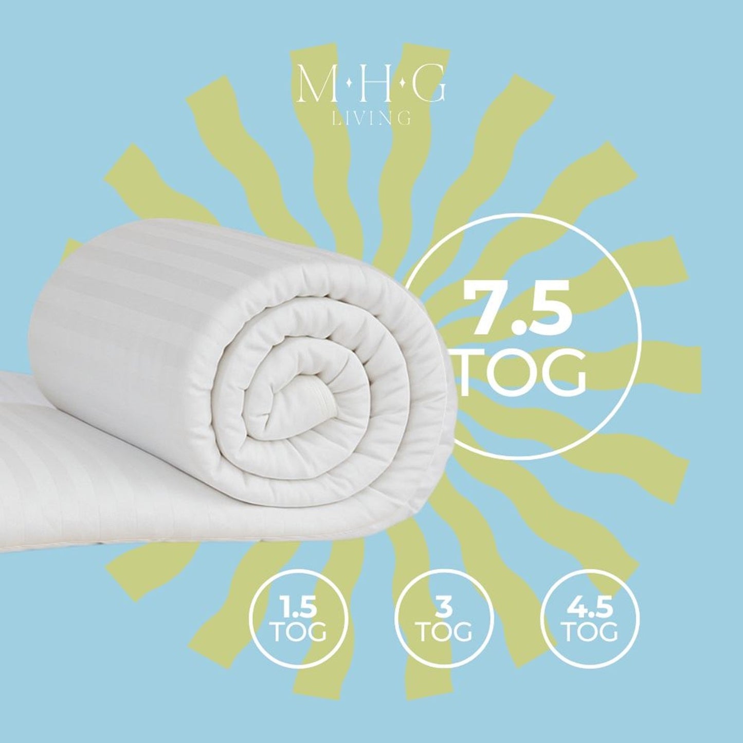 7.5 Tog Summer Duvet - Hypoallergenic, Lightweight & Breathable Microfibre Quilt with Satin Stripe Cover