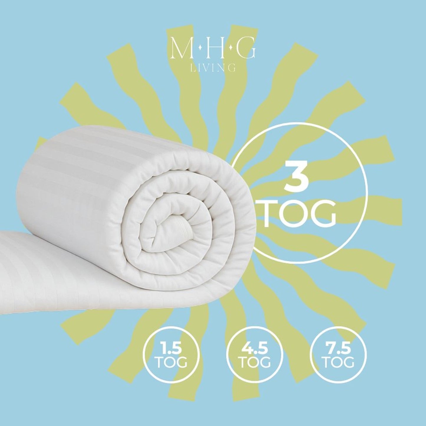 3 Tog Summer Duvet - Hypoallergenic, Lightweight & Breathable Microfibre Quilt with Satin Stripe Cover