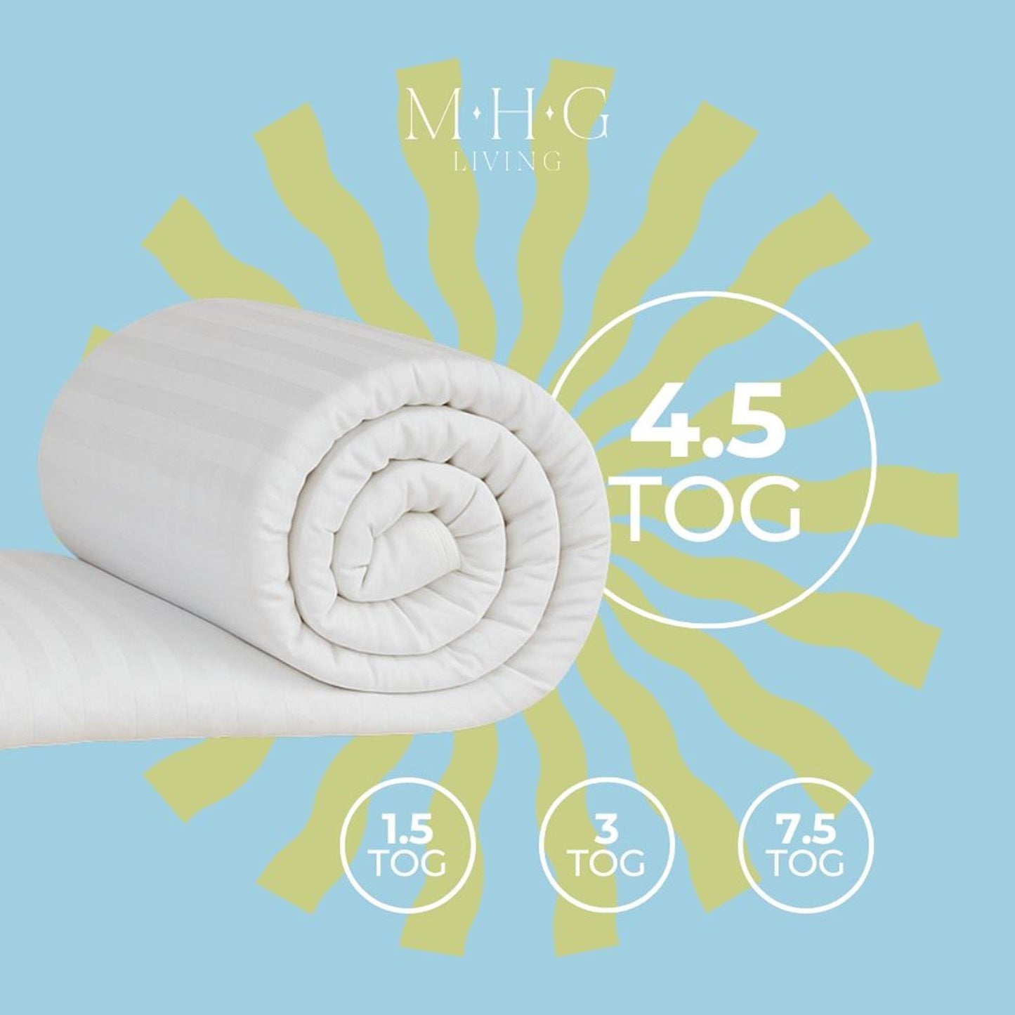 4.5 Tog Summer Duvet - Hypoallergenic, Lightweight & Breathable Microfibre Quilt with Satin Stripe Cover
