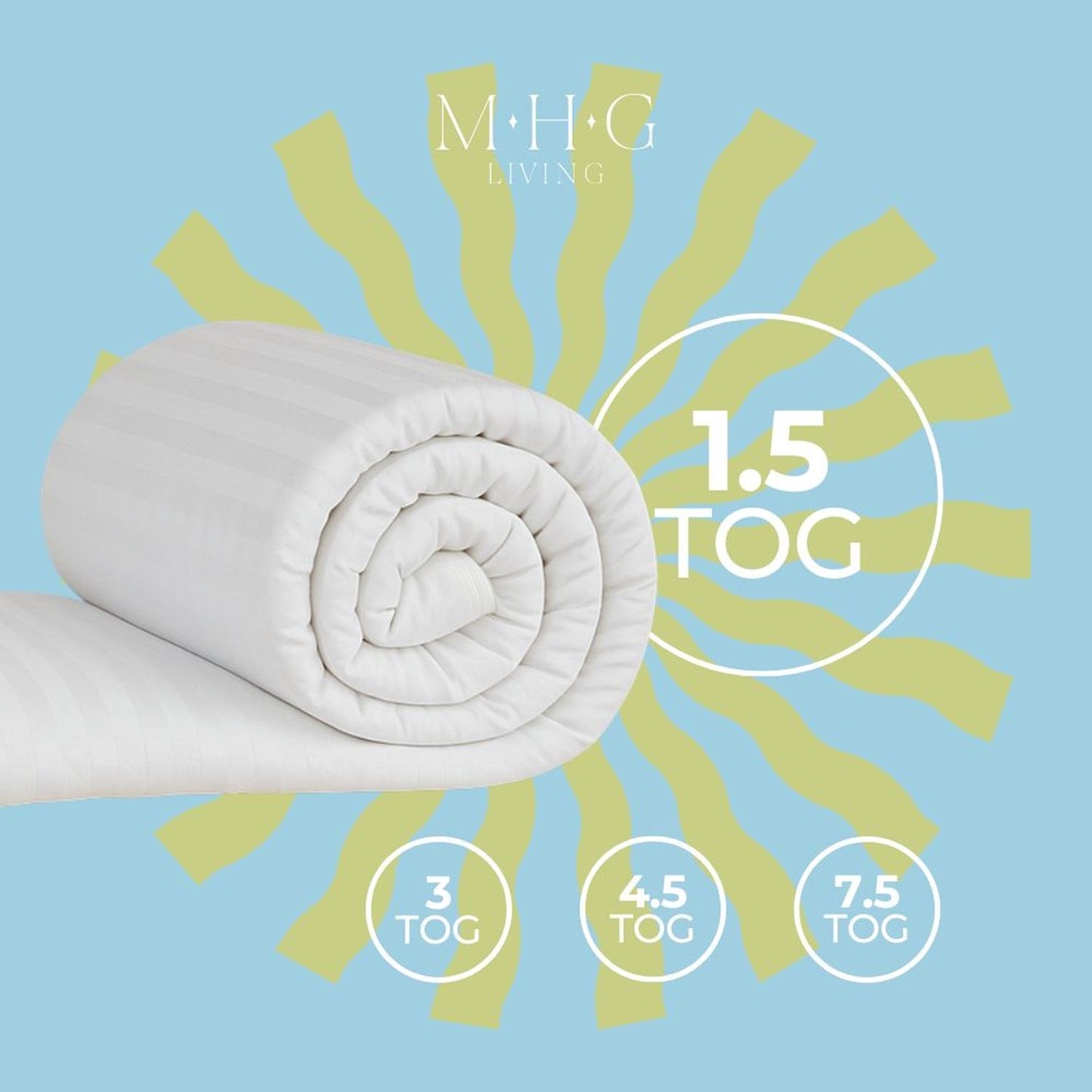 1.5 Tog Summer Duvet - Hypoallergenic, Lightweight & Breathable Microfibre Quilt with Satin Stripe Cover