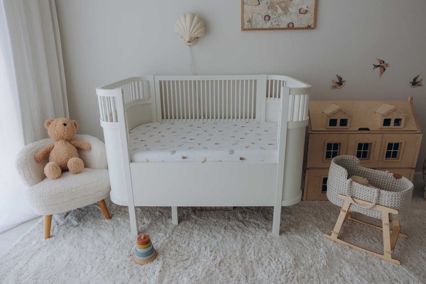 100% Cotton Jersey Fitted Cot Sheet Pack of 2 – Denim Blue & Animal Print – Soft & Breathable Baby Bedding – Fits 140x70cm & 120x60cm Cots